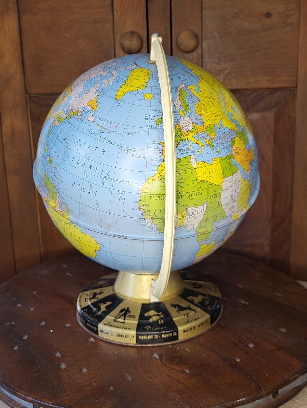Vintage Blue World Globe with Zodiac Base - Picture 8 of 13